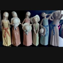 Lladro Set Of 6 Girls In Hats 