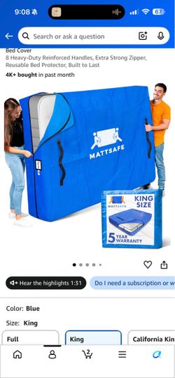 Mattress bag for moving and storage
