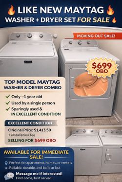 USED LIKE NEW MAYTAG WASHER + DRYER SET FOR SALE - $720 (BOONE)