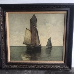Rare Rudolf Guba IDLE HOURS signed moored sailboats fine art artist