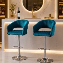 Brand New Iron Emerald Plush feel Velvet Adjustable Bar Stools (Long Chairs) – Set of 2