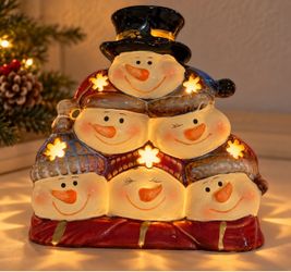 Christmas Snowman Family of 6 Ceramic Figurine Holiday Winter Tabletop Deco