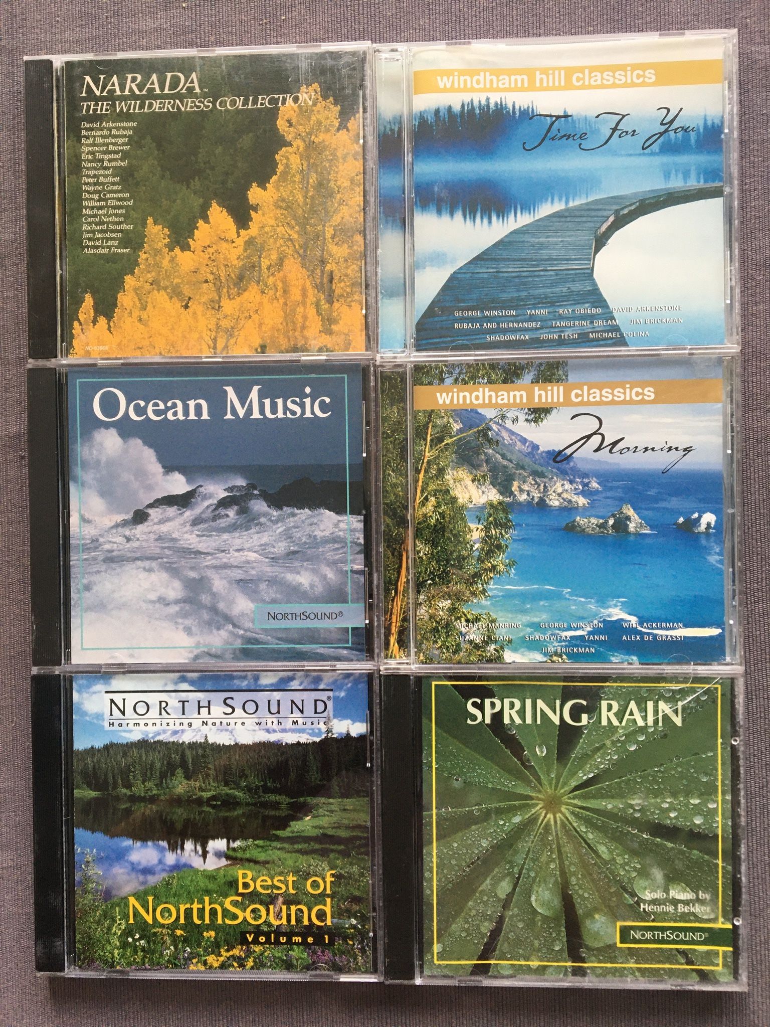 New Age Instrumental Nature Music Classics, lot of 6 CDs new/excellent condition. Narada Wilderness Collection. Windham Hill Classics/ Morning, Time F