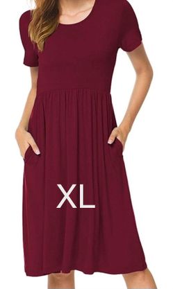Burgundy Short Sleeve Midi Dress XL