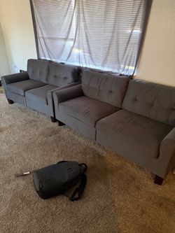 Gray Tufted Sofa and Armchair Set
