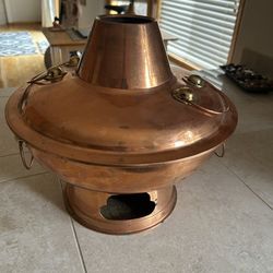 Vintage Asian Copper Brass finish Charcoal Hot Pot 