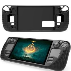 Linkidea Silicone Cover Compatible with Steam Deck, Comfortable Grip Case with Anti-Slip Particles, Protective Case for Steam Deck Console (Black