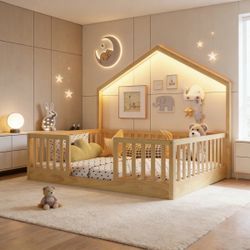 *NEW*Floor Bed With High Safety Rails, Wooden Montessori Design For Kids