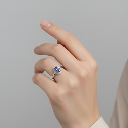 14K White Gold Tanzanite & Diamonds Womens Ring