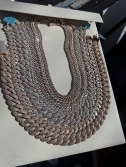 Moissanite Cuban Chains – Sterling Silver w/ Rose Gold | Any MM • Any Length 