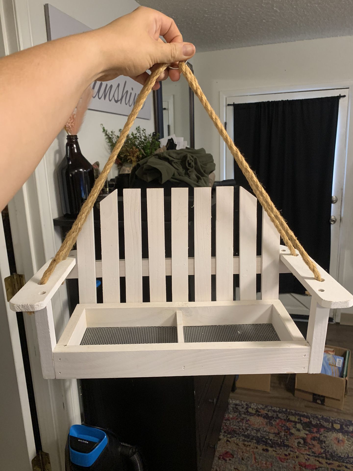 Hanging Farmhouse Style Swing Bench Plant Holder