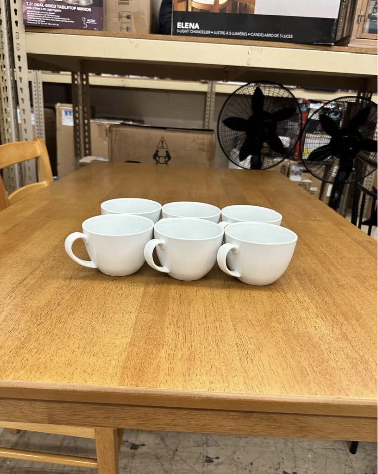 ☕ Porcelain Cappuccino Mug Set – 16 oz – Set of 6 – White – New