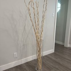 Tall Clear Floor Vase with Decorative Curly Willow Branches