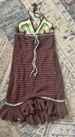 Brown Crochet Halter Ruffle skirt