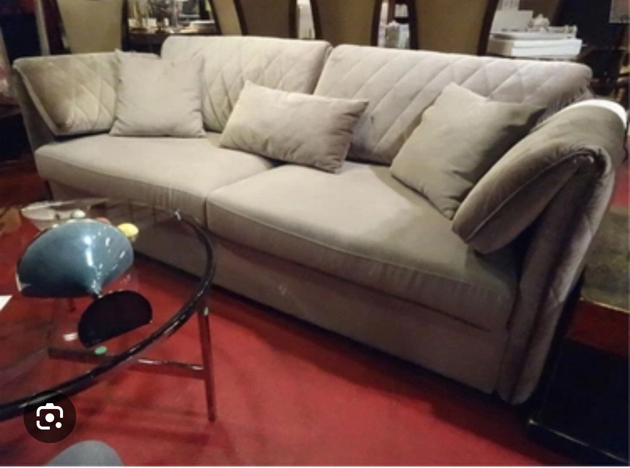 CARLO PERAZZI MODERN VELVET SOFA, QUILTED BACK AND ARMS- Used