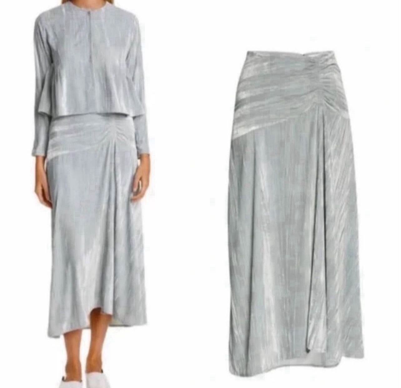 Vince Ruched Velvet Paneled Midi Skirt  Pale Sea Glass Size 8 NWT 
