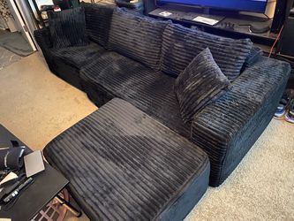 Black 94” L-Shaped Corduroy Sectional Boneless Couch