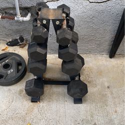Dumbbell Sets Of 5,10,15,25 and Stand 