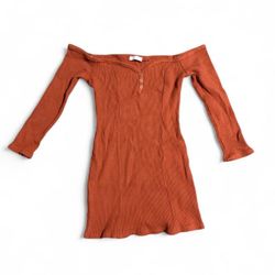 Better Be Burnt Orange Off the Shoulder Ribbed Knit Bodycon Dress Ladies M