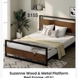 Suzanne Wood & Metal Platform Bed Frame-FULL 