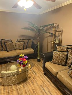 Living Room Sofa Set with Leopard Print Pillows