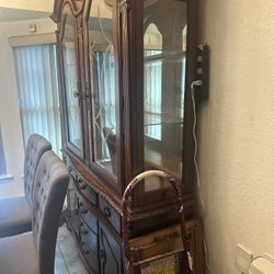 Large, traditional dark-wood china hutch 