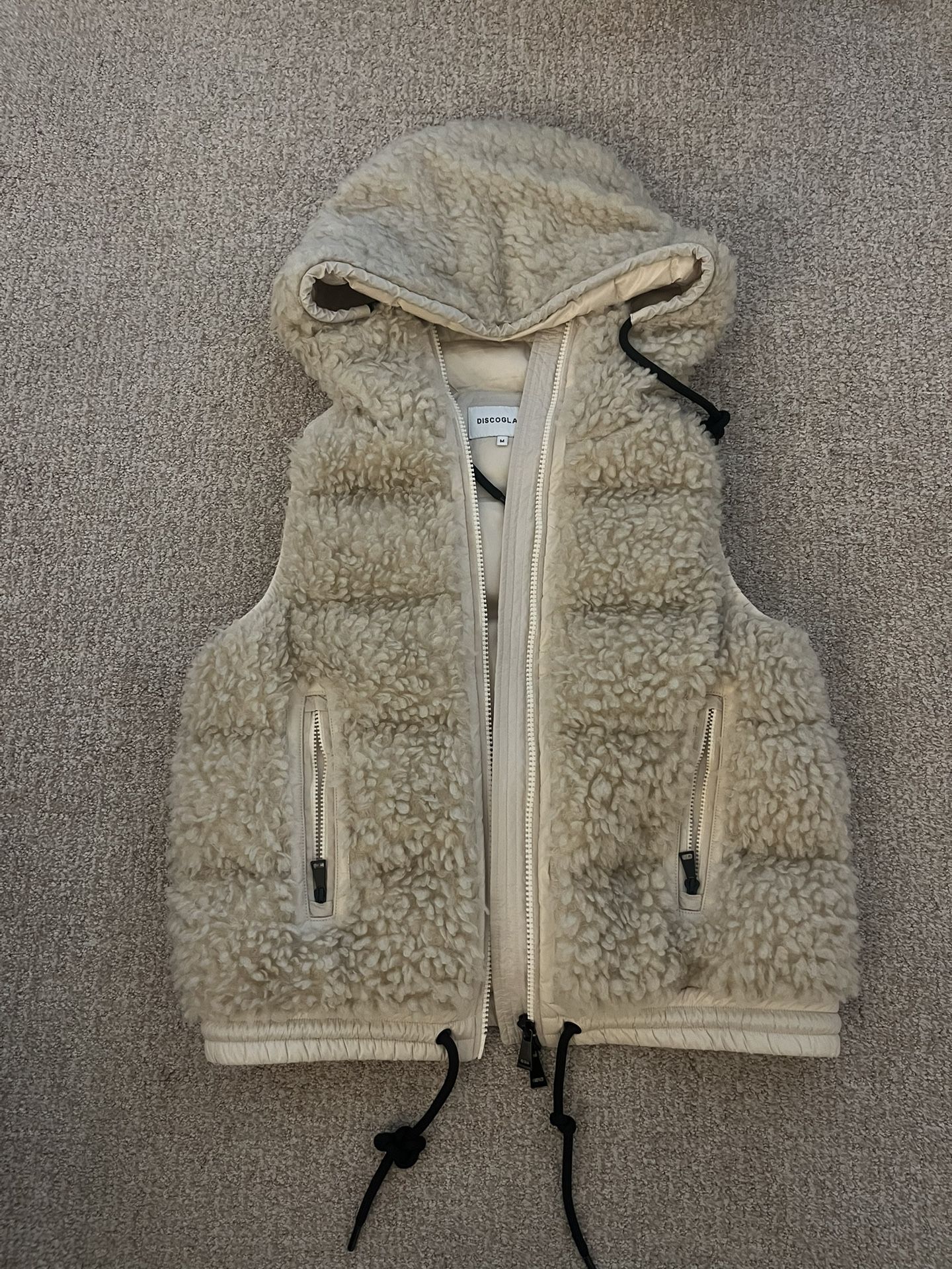 Hooded Sherpa Vest - Beige - Size M