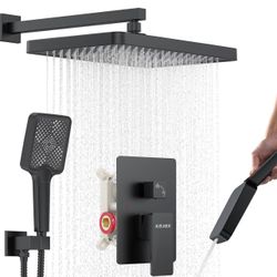 Matte Black 13-Inch Rainfall Shower System - Premium Shower Head & Handheld Sprayer, Complete Bathroom Set with Faucet Mixer Trim Kit & Valve