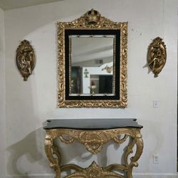 Antique Gold marble Louis xv console table