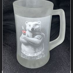 VINTAGE 1995 COCA COLA POLAR BEAR FROSTED HEAVY GLASS 24 OZ. MUG STEIN