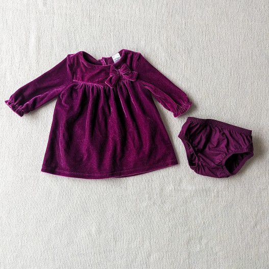 Carter's Baby Girls' Long Sleeve Velour Dress, Purple, 3 Months