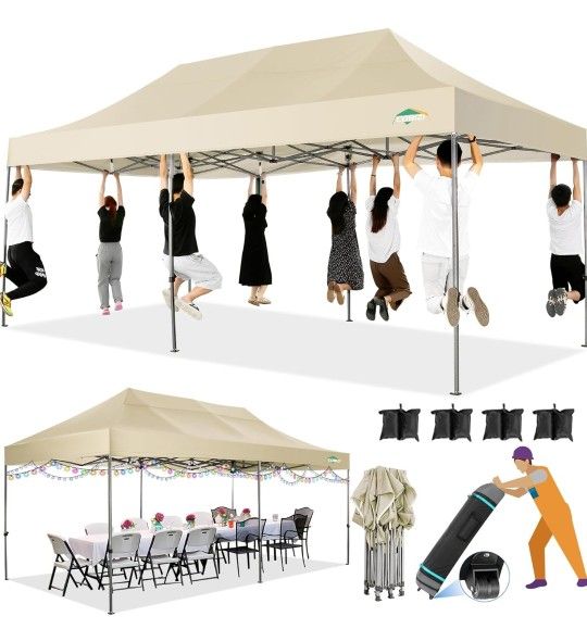 10x20 Heavy Duty Pop up Canopy Tent Without Sidewall Easy Up Commercial Outdoor Canopy Wedding Party Tents for Parties All Season Wind Waterproof Gaze