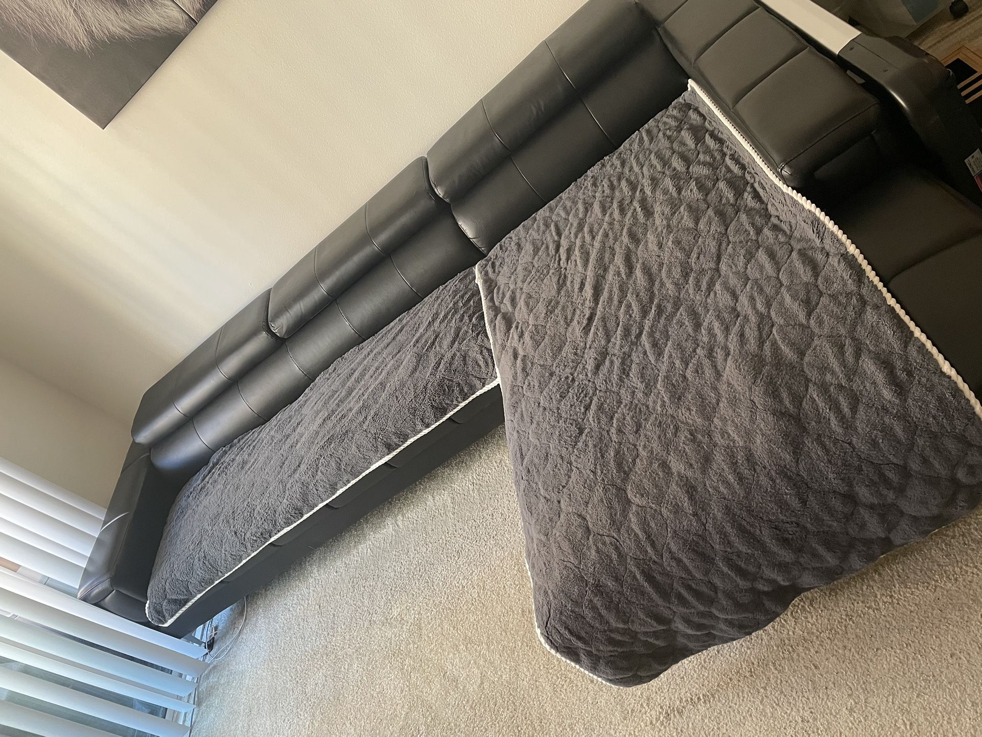 Black Leather Couch - 2 Sectional