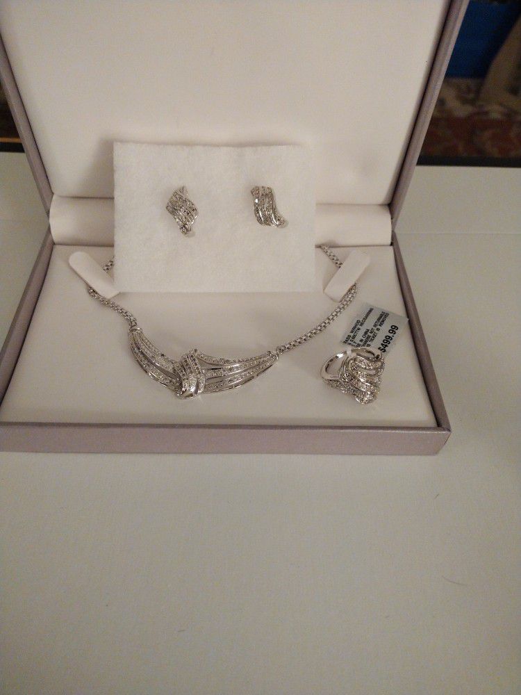 3 Piece Set Necklace, Earrings, Ring-size 7