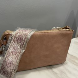 Pink/brow Leather Clutch with Strap