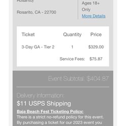 Selling Baja Fest Ticket 2023 Aug 11-13th