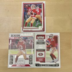 Brock Purdy 49ers 3-Card Lot • Donruss + Contenders Season Ticket