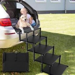 New Extra Wide 5 Steps Dog Stairs for Large Dogs, Foldable Dog Ramp for Car with Non-Slip Surface