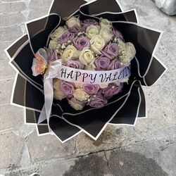 50 purple and white rose bouquet