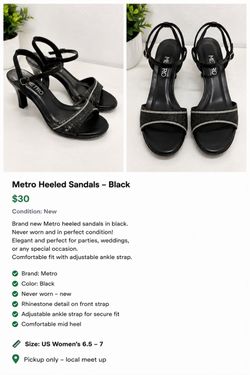 Metro Black Heeled Sandals with Rhinestone Strap