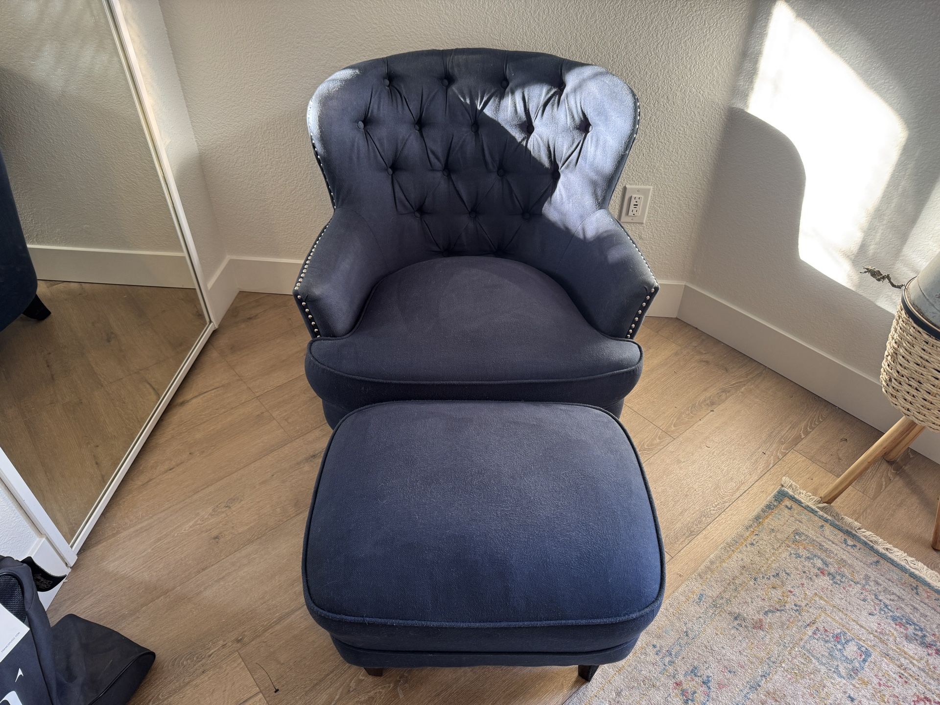 Blue Armchair + Ottoman