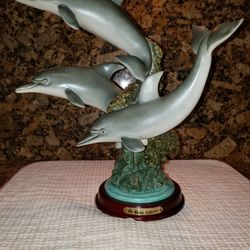 Double Dolphin Statue On Base.. Named