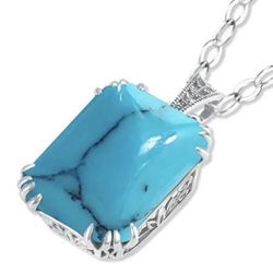 925 Sterling, silver premier, blue turquoise, rectangular pendant necklace