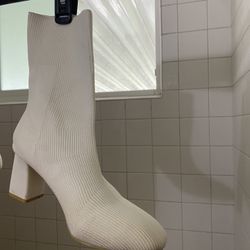 White Mid Calf  Cloth Boots 