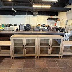 🔥Set of 4🔥Sideboard with 4 glass doors, kitchen storage cabinet, wooden coffee bar table with adjustable shelves, professional sideboard storage cab