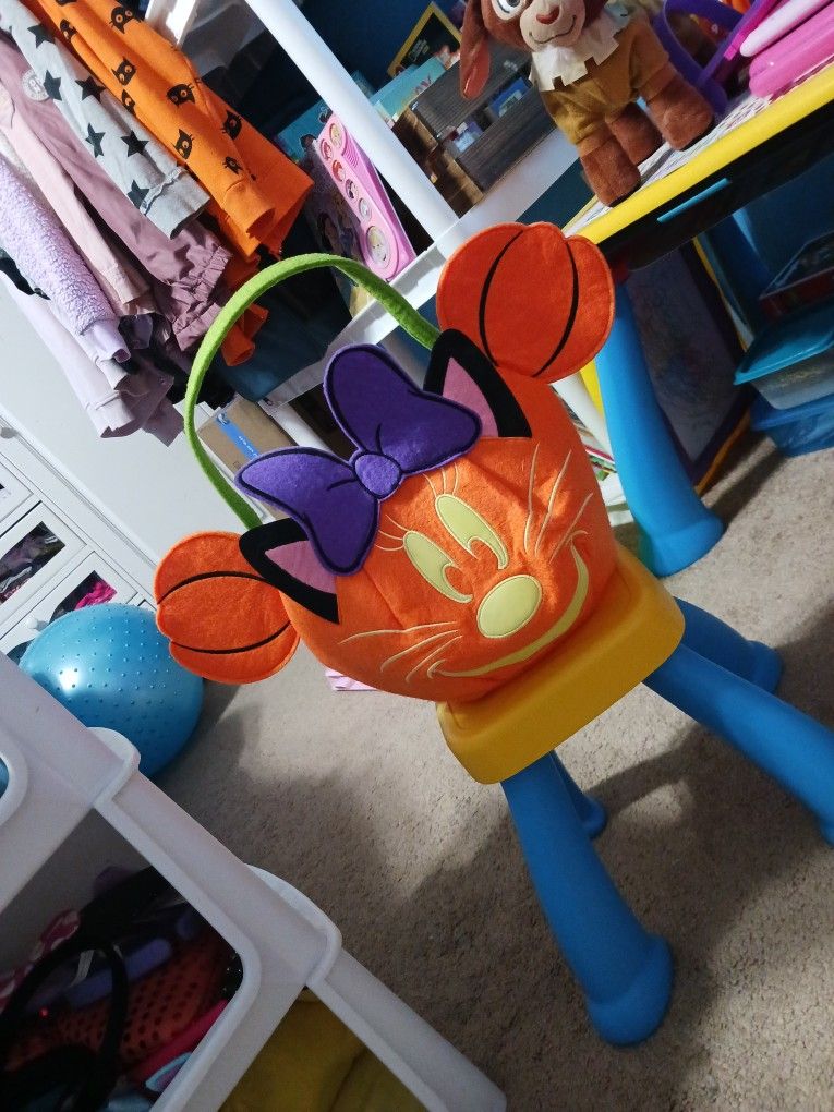 Rare Hard To Find Minnie Mouse EUC Felt Spooky HALLOWEEN Trick Or Treating Candy Bucket Bag
