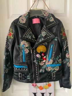 Black studded punk vegan faux leather jacket
