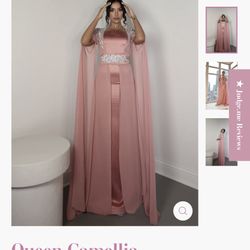 Elegant satin dress/kaftan with chiffon cape