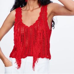 ZARA cropped fringed crochet top