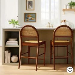 Gilbert Arch Back Caned Woven Counter Height Barstool Walnut - Threshold designed with Studio McGee
